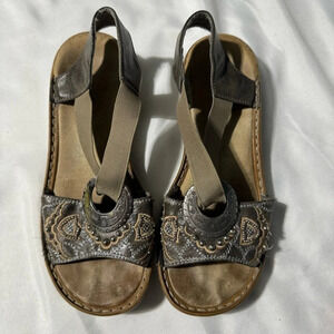 Rieker Metallic Silver Sandals Ankle Trap  size 5 1/2